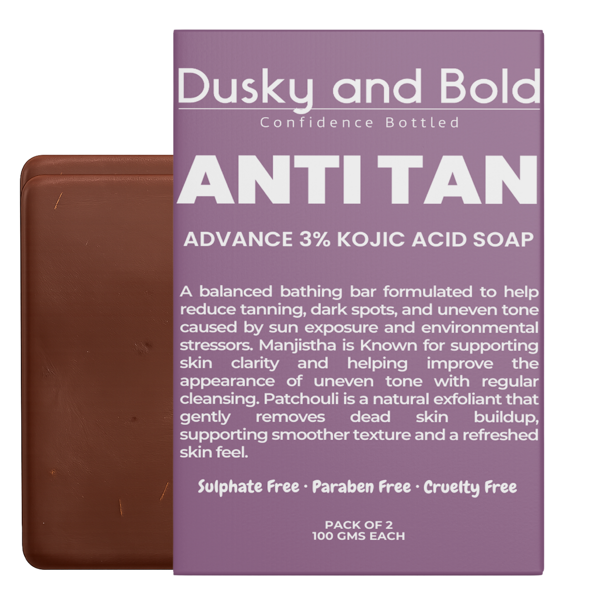 Dusky and Bold Tan Removal Soap with 3% Kojic Acid for Dark Spots, Pigmentation & Uneven Skin Tone | With Manjistha & Goat Milk | Detan & Skin Brightening Bath Bar | Pack of 2