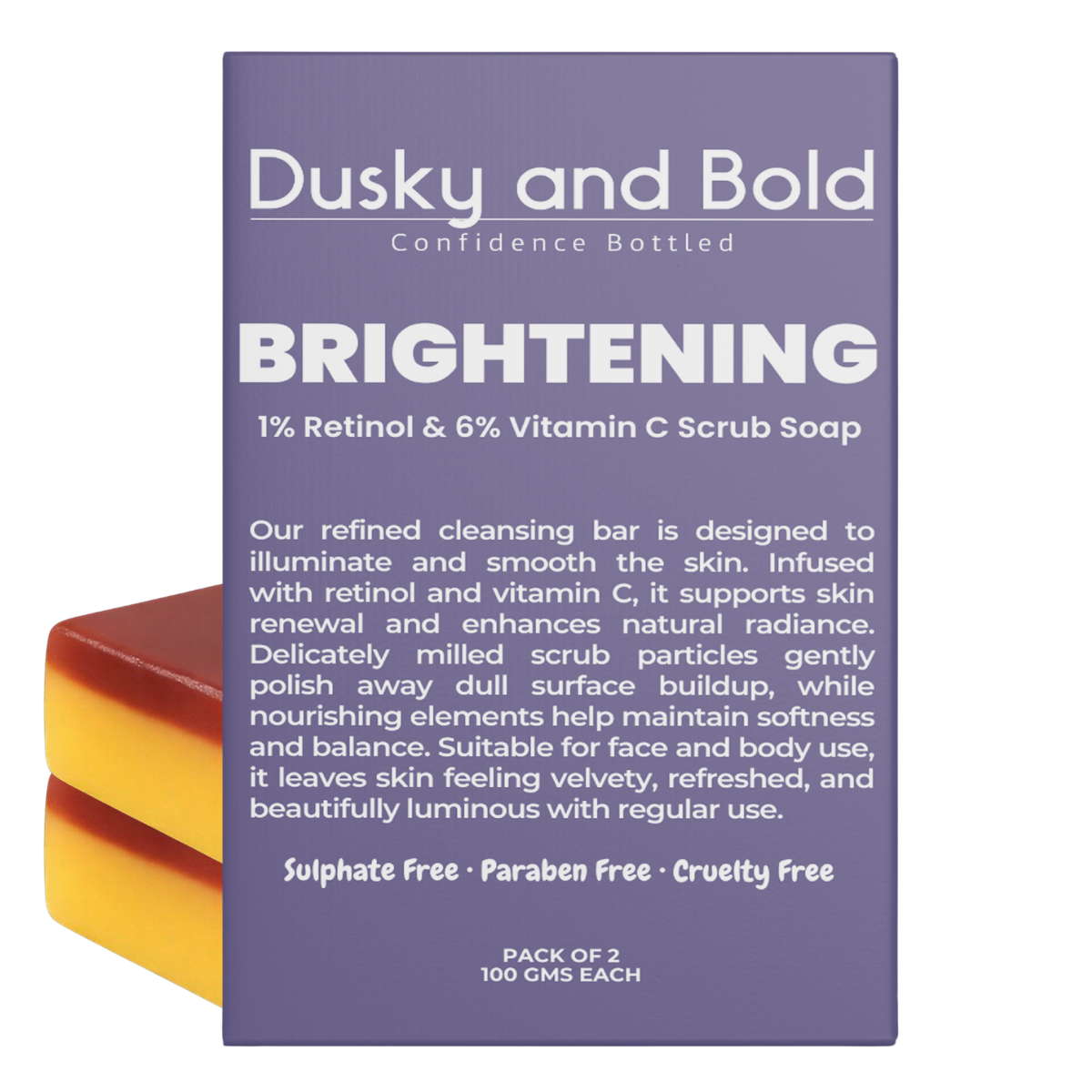 Dusky and BoldBrightening Scrub Soap with 1% Retinol Serum & 6% Vitamin C for Dull and Sun Damaged Skin | Fades Dark Spots & Pigmentation | Exfoliate Dead Skin | Collagen Boost | For Men and Women | Pack of 2